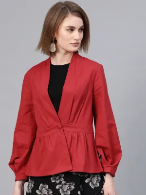 Red Peplum Balloon Sleeve Blazer (Same As 6071)