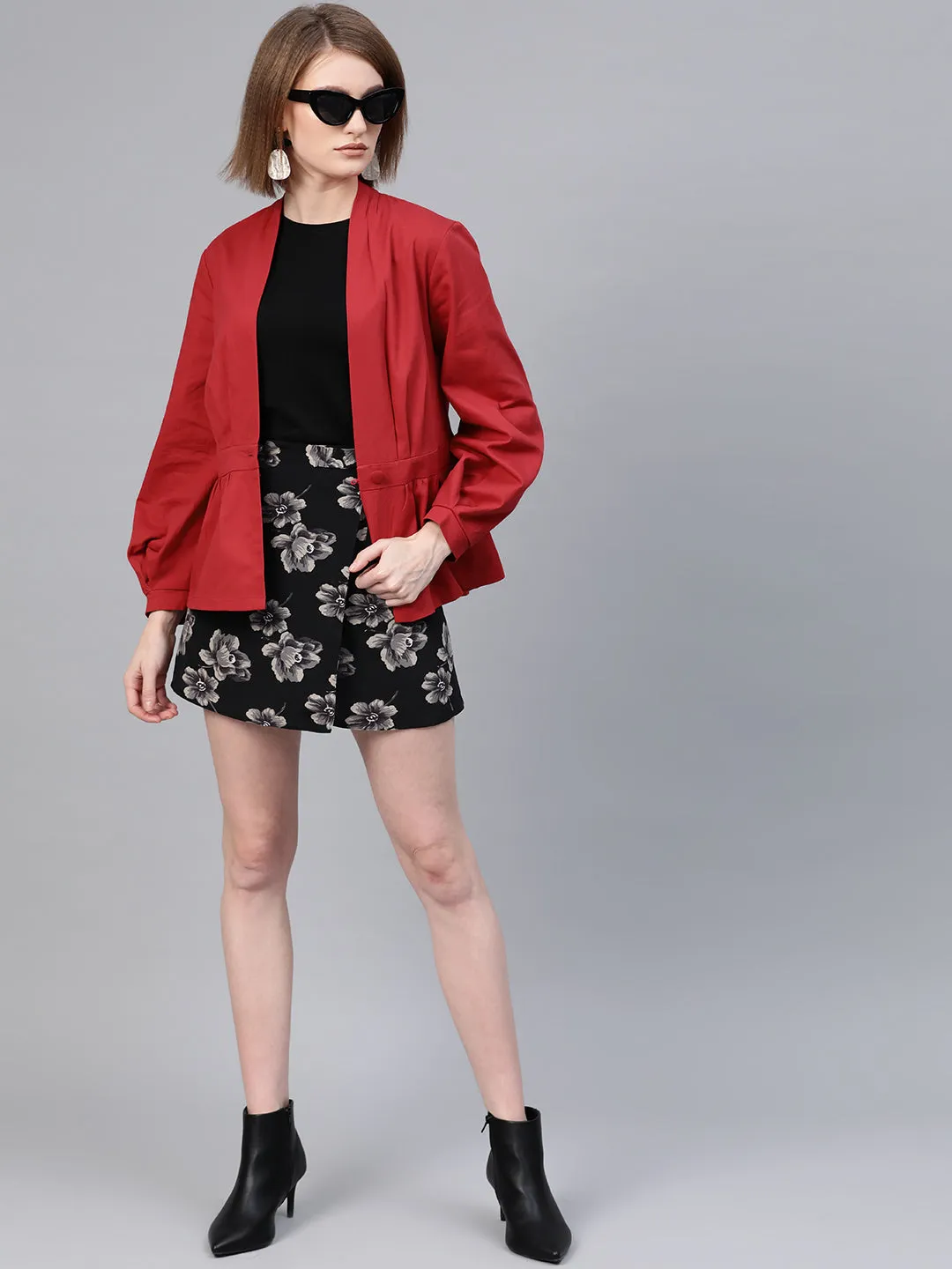 Red Peplum Balloon Sleeve Blazer (Same As 6071)