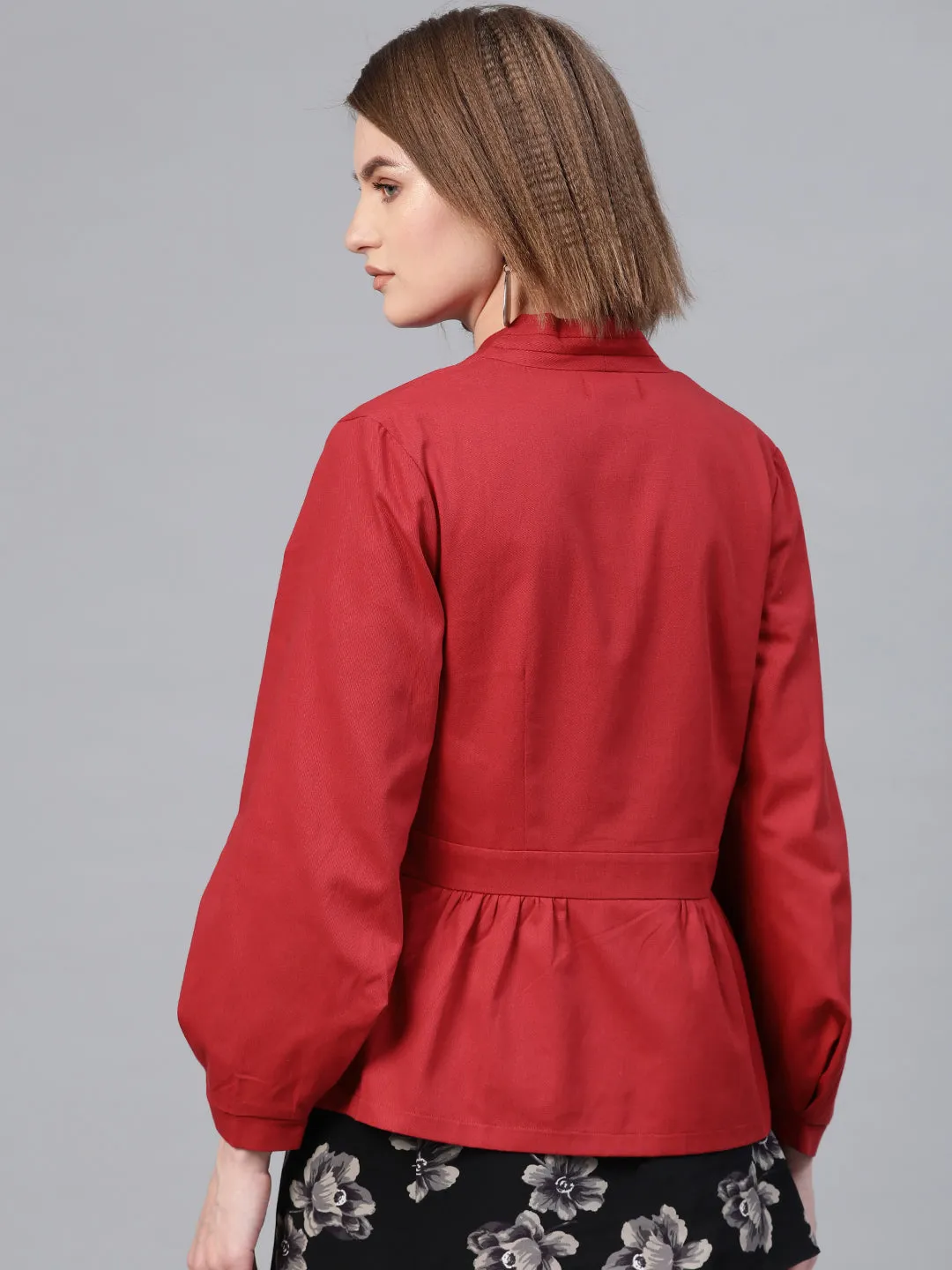 Red Peplum Balloon Sleeve Blazer (Same As 6071)