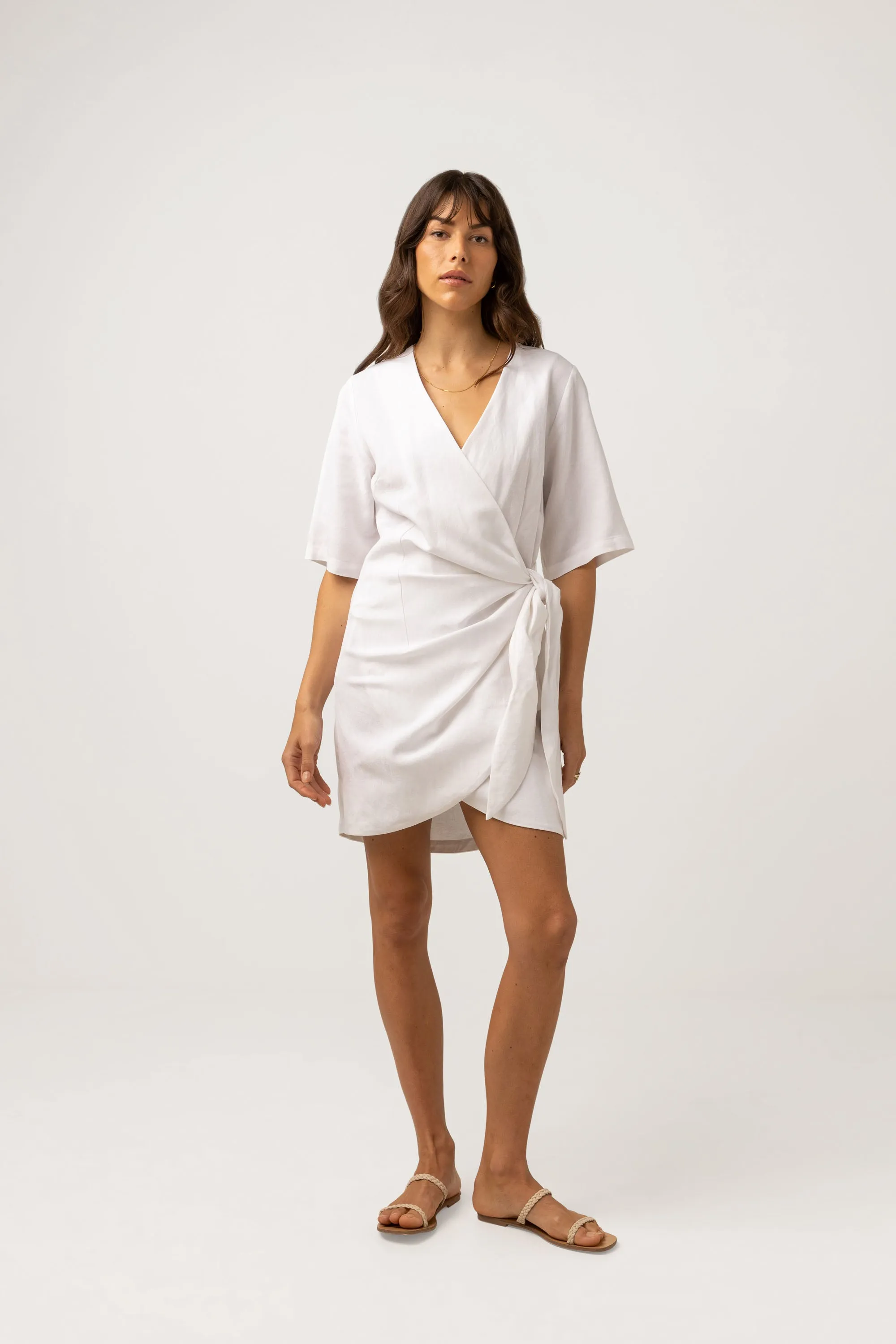 Santorini Tie Front Mini Dress White