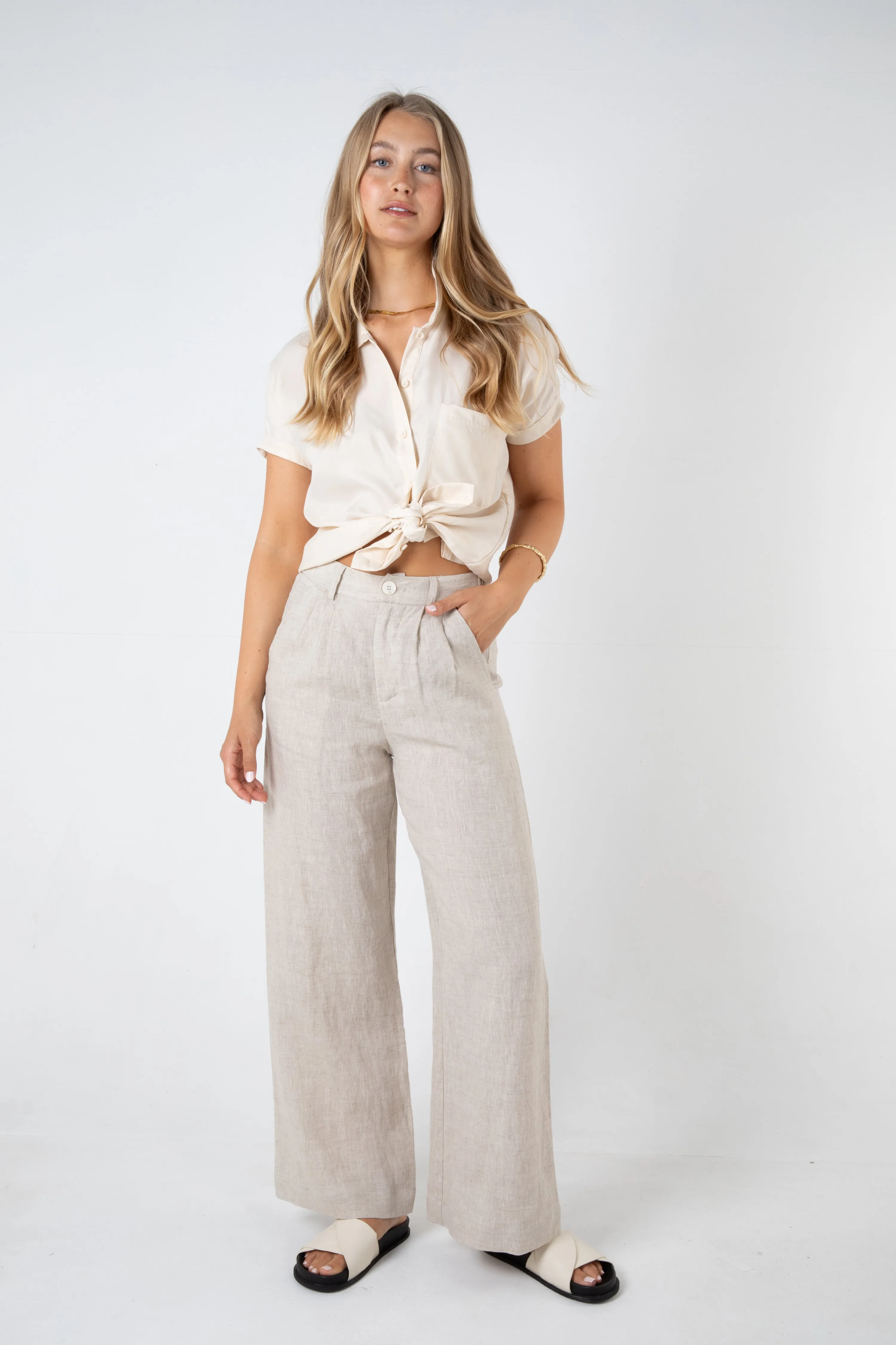 SAWYER WIDE LEG LINEN PANT - NATURAL