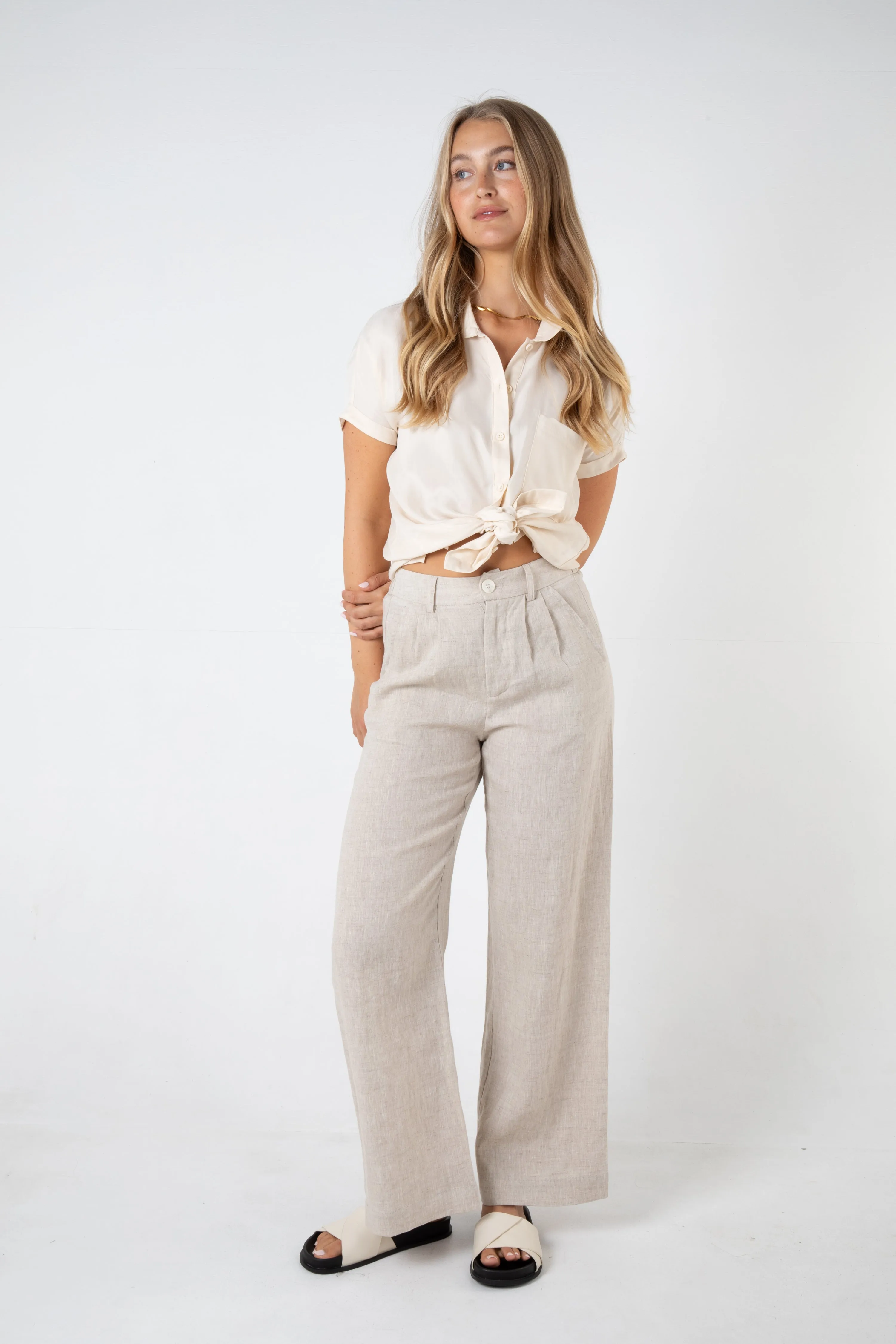 SAWYER WIDE LEG LINEN PANT - NATURAL