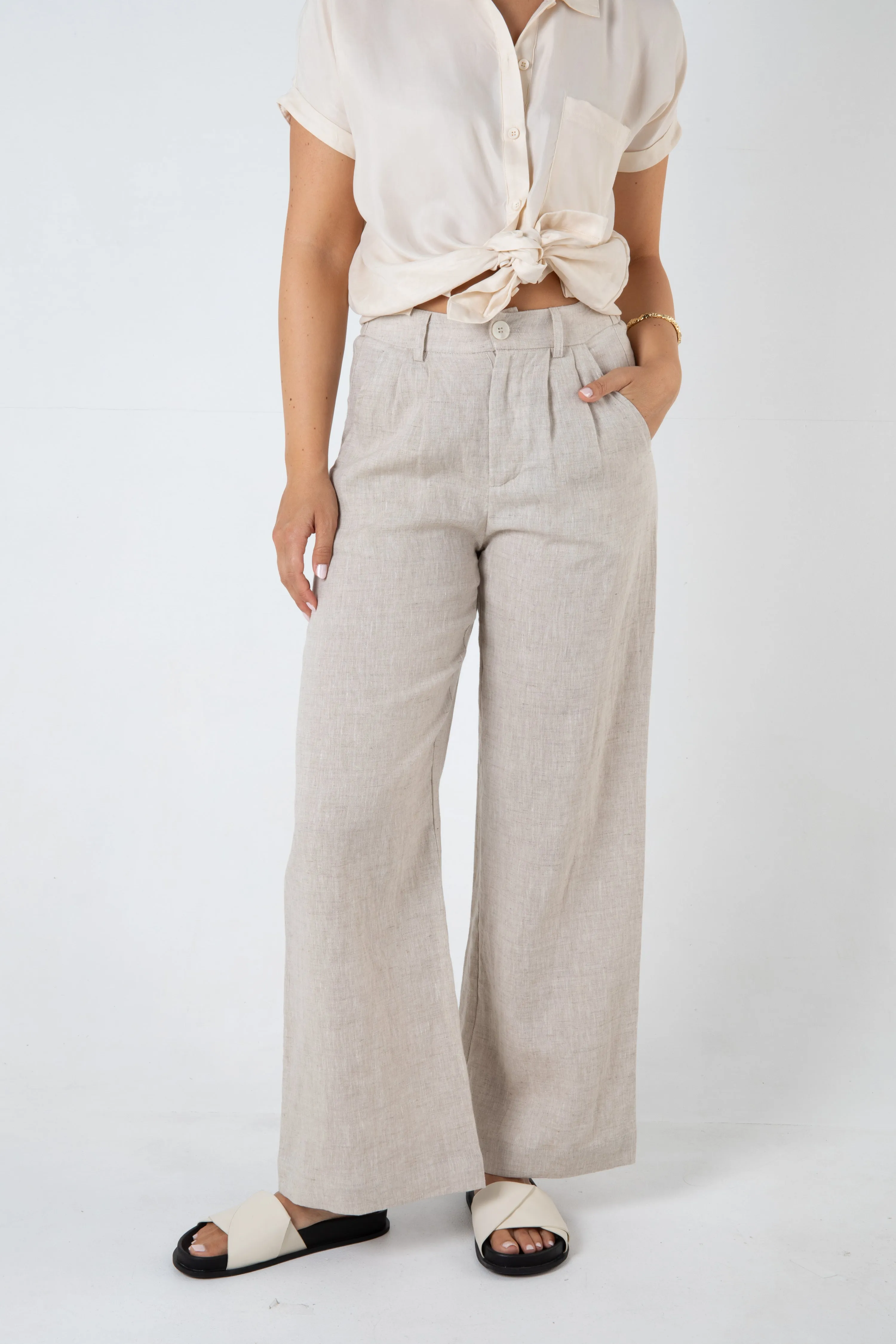 SAWYER WIDE LEG LINEN PANT - NATURAL