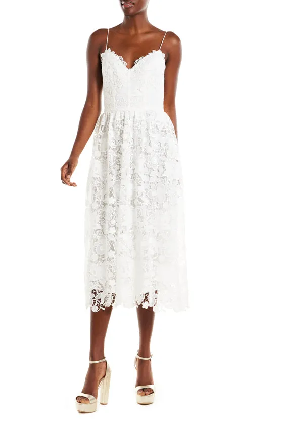 Silk White Guipure Lace Tea Length Dress