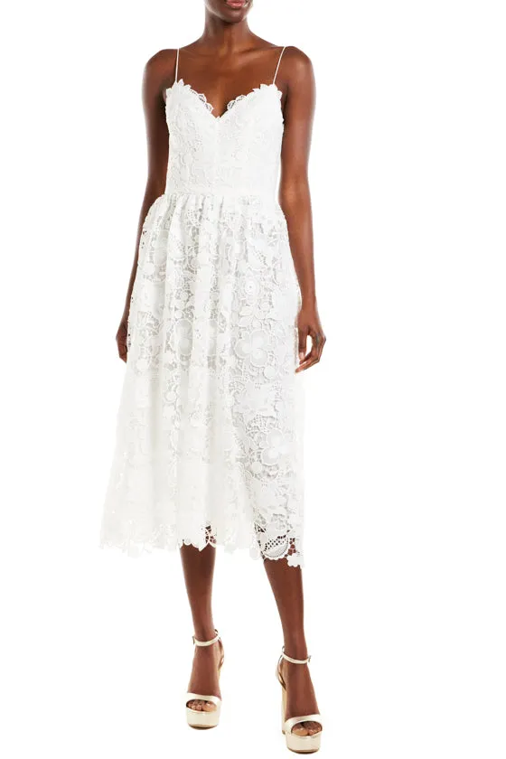 Silk White Guipure Lace Tea Length Dress