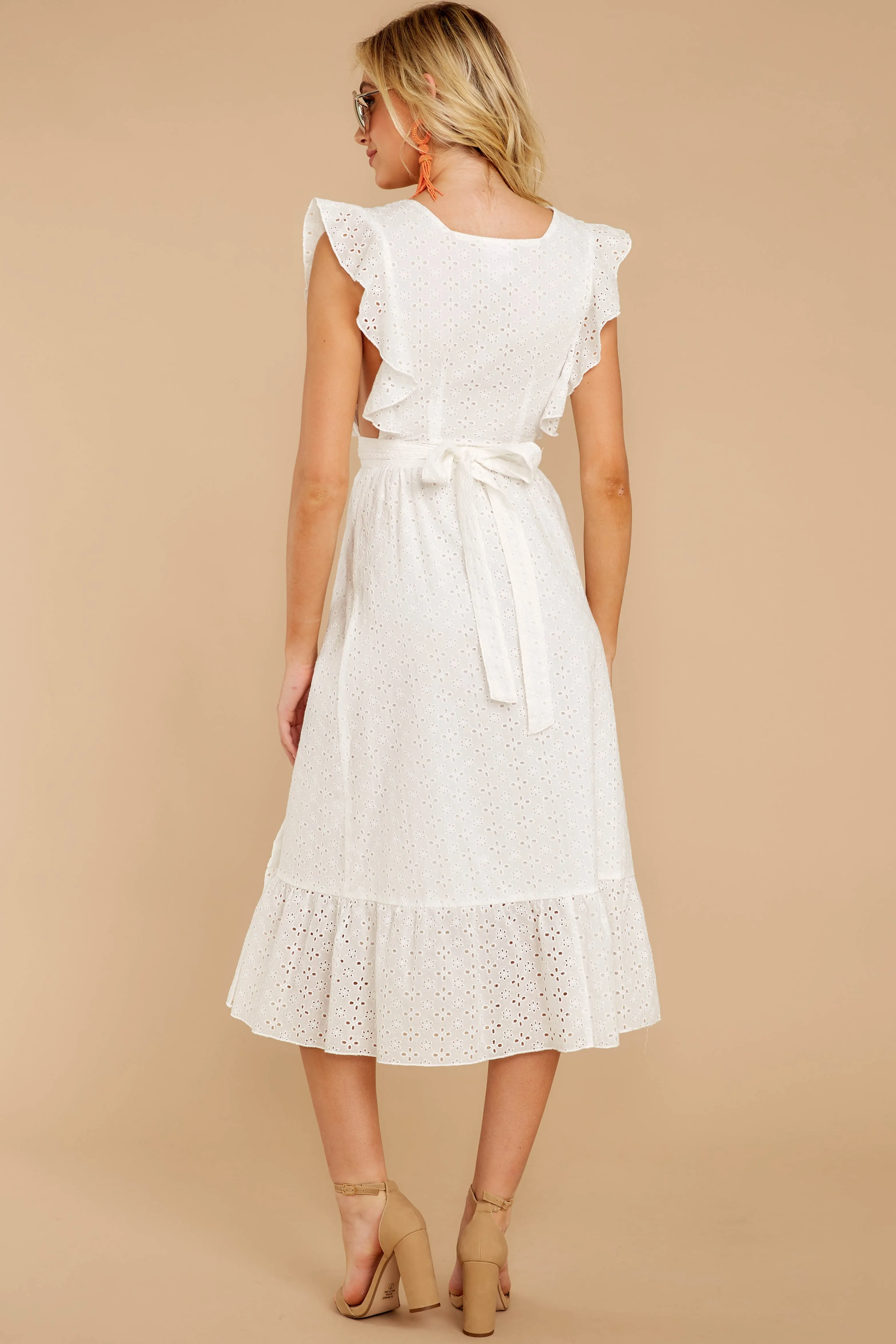 Silvery Seas White Eyelet Midi Wrap Dress