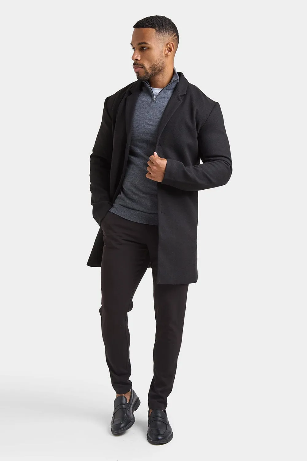 Single Breasted Overcoat in Black