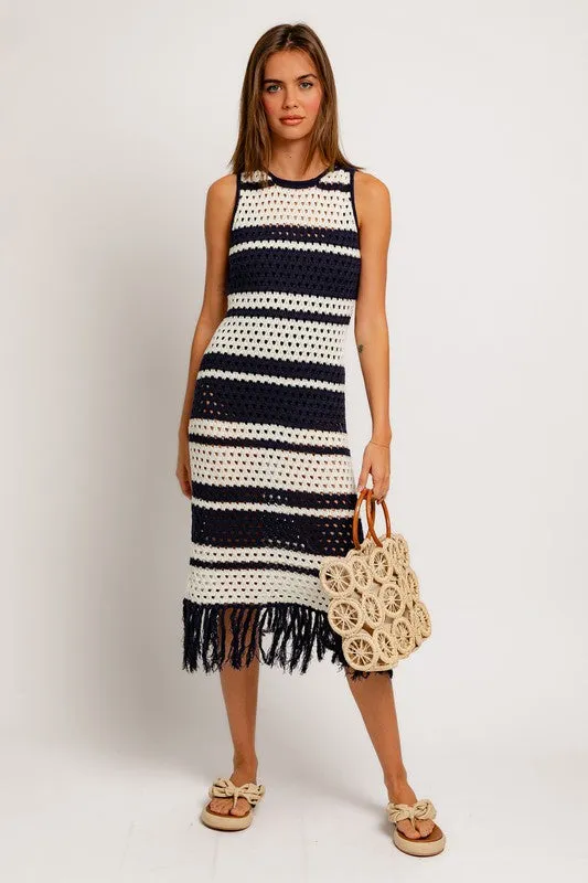 Sleeveless Crochet Effect Sweater Dress *Online Only*