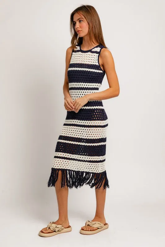 Sleeveless Crochet Effect Sweater Dress *Online Only*