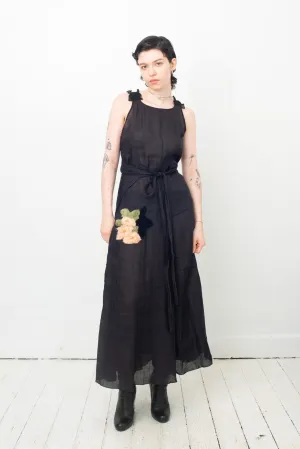 Sonia Rykiel 2010's linen maxi wrap dress with flower detail