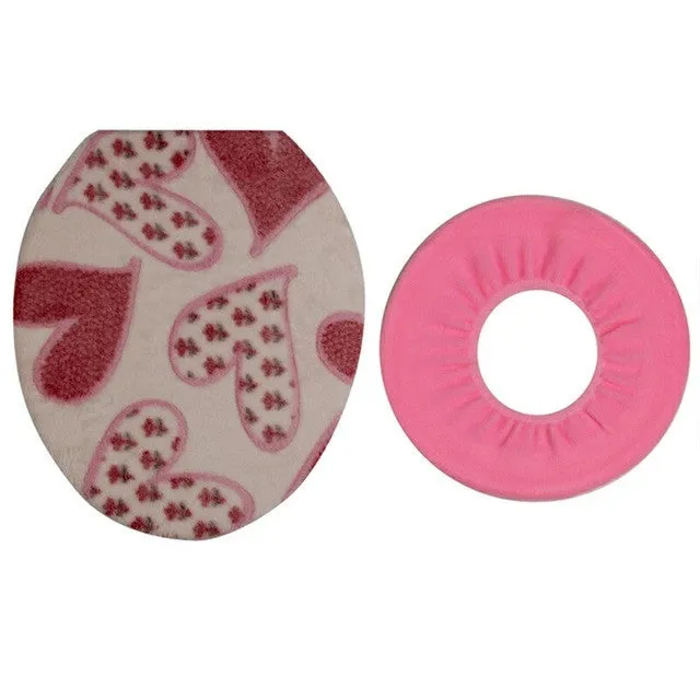 Super Soft Coral Fleece Two-pieces Toilet Pad Seat Cover Warm Clean Washable Twin Set