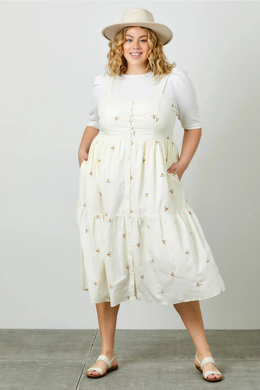 The Marigold Embroidered Overall Dress - PLUS