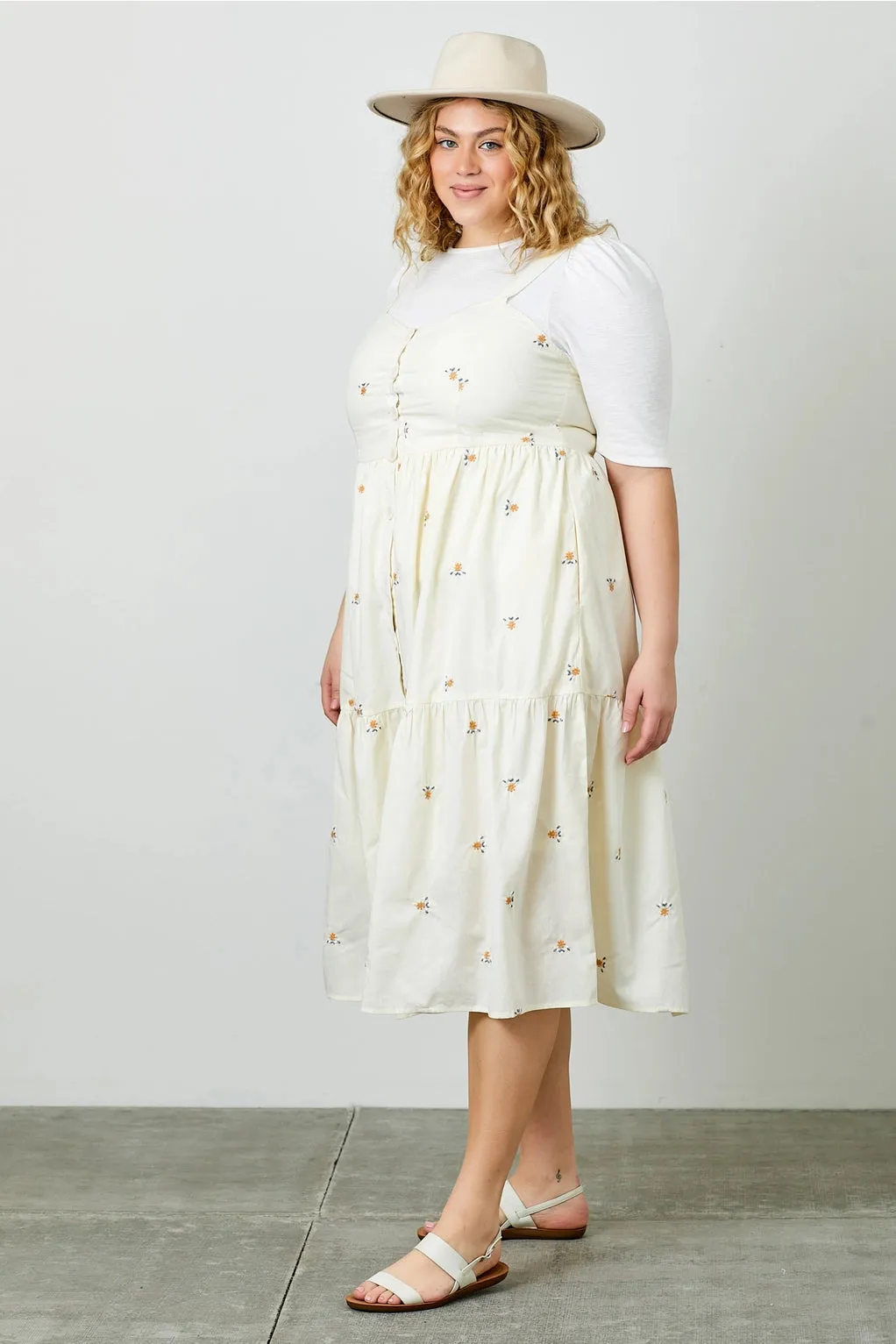 The Marigold Embroidered Overall Dress - PLUS