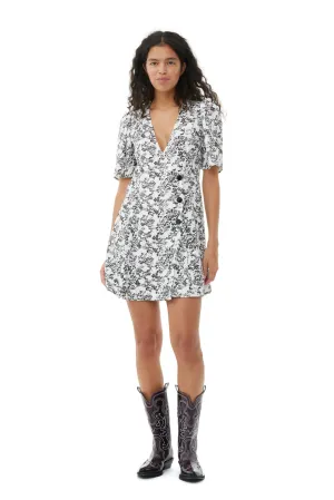 Viscose Twill Wrap Mini Dress | Egret Print