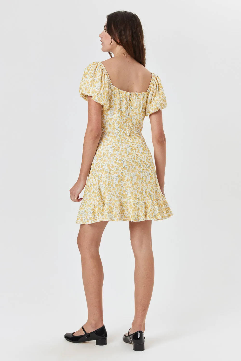 White Yellow Floral Wrap Dress