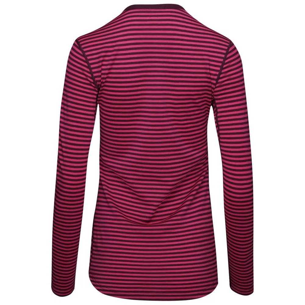 Womens Merino 180 Long Sleeve Crew (Mini Stripe Wine/Fuchsia)