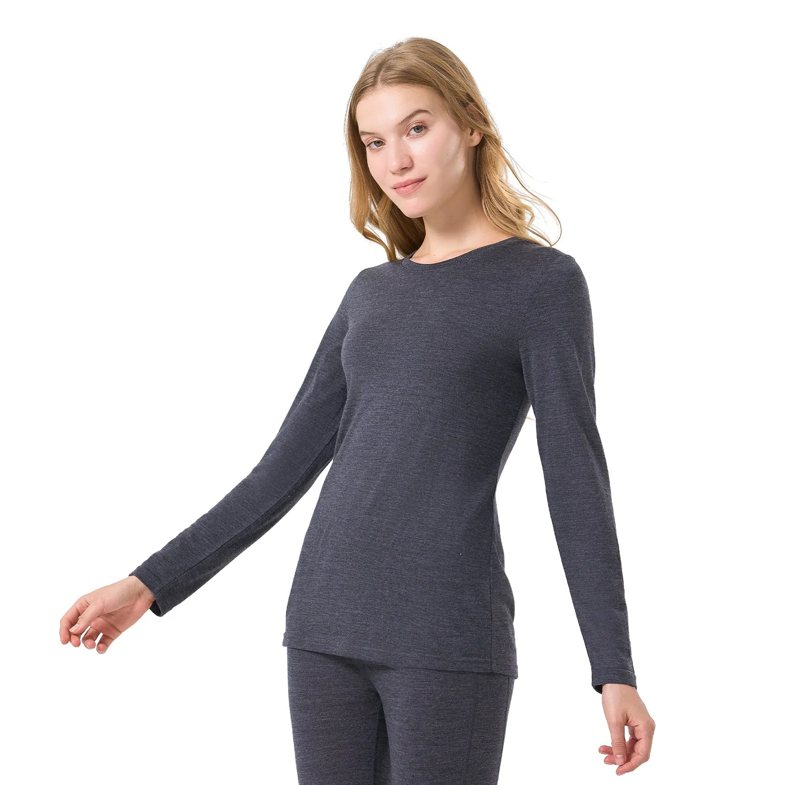 Women's Merino 200g Long Sleeve Crewe Thermal Top Dark Grey Heather